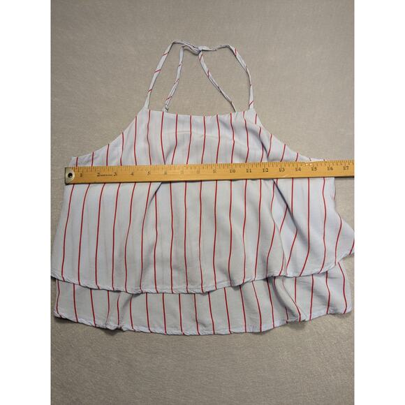 Forever 21 Tank Women's Small Baby Blue Red Stripe baseball flowy EUC - Picture 8 of 10